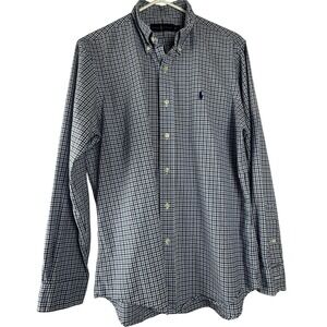 Ralph Lauren Mens Button Down Shirt Checkered Gingham Blue Medium Casual Work